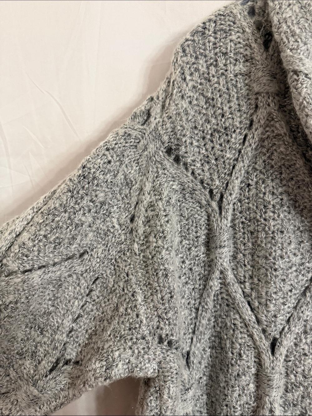 POL Light Gray Open Cable-Knit Cardigan with Brown Elbow Patches - Picture 14 of 16